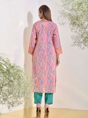 Green and Pink Dobby Cotton Printed Suit Set