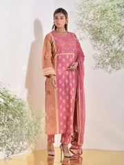 Onion Pink and Ochre Dobby Cotton Printed Suit Set