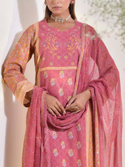 Onion Pink and Ochre Dobby Cotton Printed Suit Set