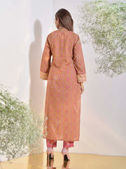 Onion Pink and Ochre Dobby Cotton Printed Suit Set