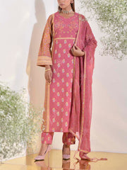 Onion Pink and Ochre Dobby Cotton Printed Suit Set