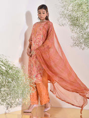 Peach Vasansi Silk Printed Suit Set