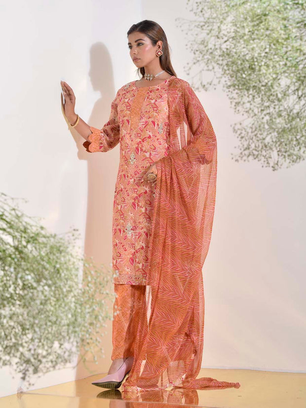 Peach Vasansi Silk Printed Suit Set