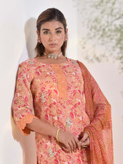 Peach Vasansi Silk Printed Suit Set