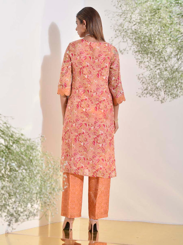 Peach Vasansi Silk Printed Suit Set