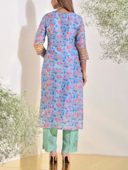 Blue and Green Vasansi Silk Printed Suit Set