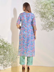 Blue and Green Vasansi Silk Printed Suit Set