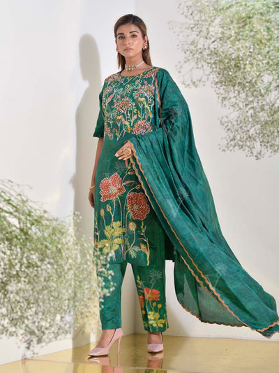 Green Vasansi Silk Embroidered Suit Set