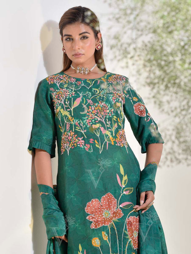 Green Vasansi Silk Embroidered Suit Set