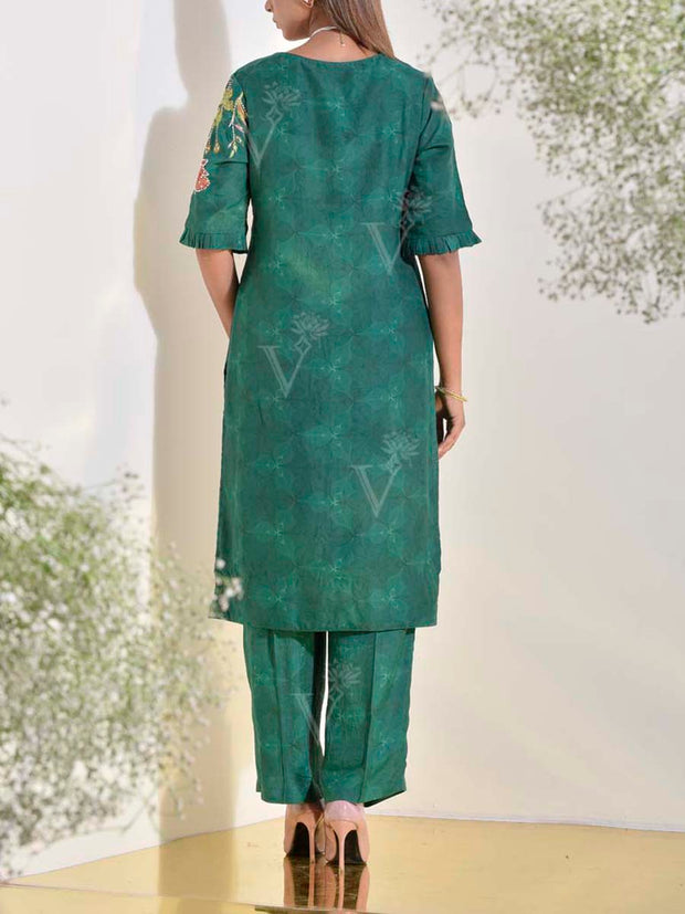 Green Vasansi Silk Embroidered Suit Set