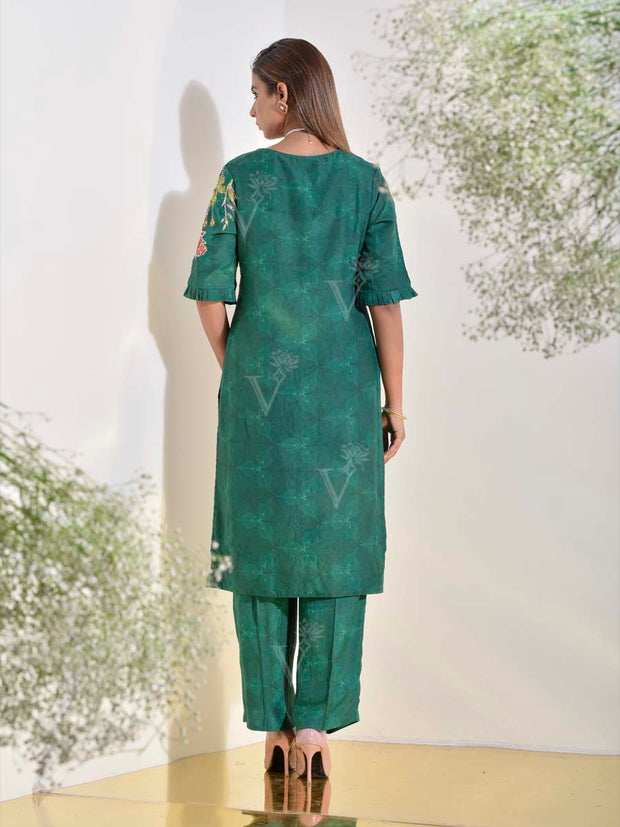 Green Vasansi Silk Embroidered Suit Set