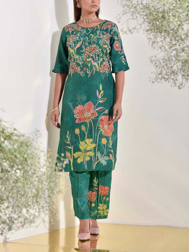 Green Vasansi Silk Embroidered Suit Set