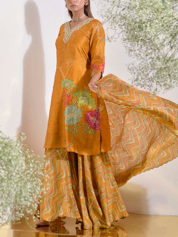 Mustard Vasansi Silk Kurta and Sharara Set