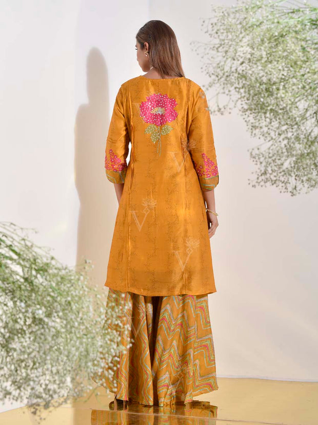 Mustard Vasansi Silk Kurta and Sharara Set