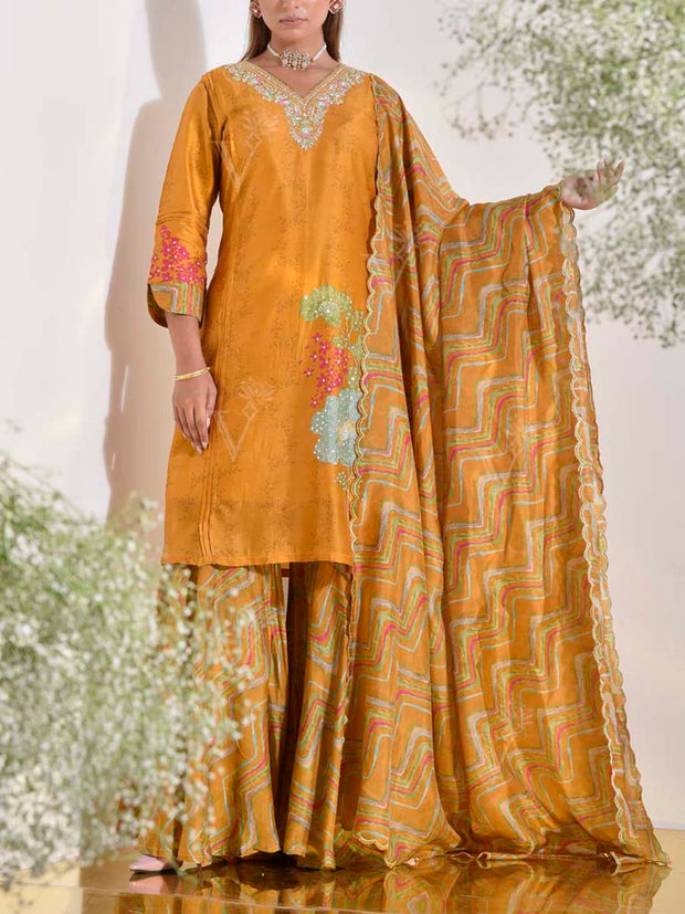 Mustard Vasansi Silk Kurta and Sharara Set