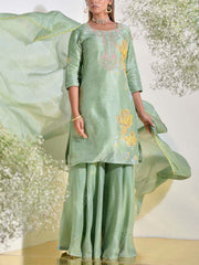 Tea Green Vasansi Silk Kurta and Sharara Set