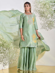 Tea Green Vasansi Silk Kurta and Sharara Set