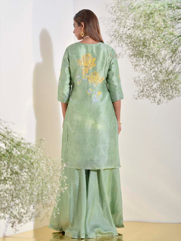 Tea Green Vasansi Silk Kurta and Sharara Set