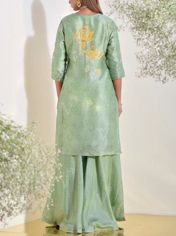 Tea Green Vasansi Silk Kurta and Sharara Set