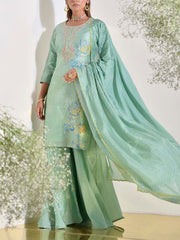 Tea Green Vasansi Silk Kurta and Sharara Set