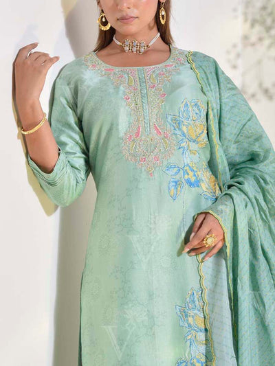 Tea Green Vasansi Silk Kurta and Sharara Set