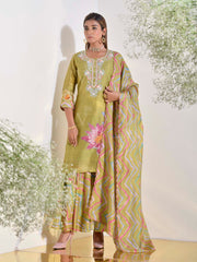 Olive Green Vasansi Silk Kurta and Palazzo Set