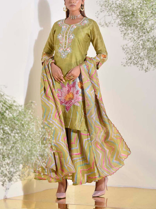 Olive Green Vasansi Silk Kurta and Palazzo Set