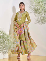 Olive Green Vasansi Silk Kurta and Palazzo Set