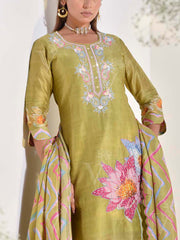 Olive Green Vasansi Silk Kurta and Palazzo Set