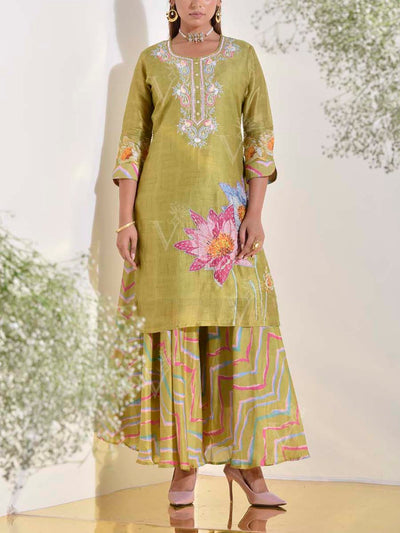 Olive Green Vasansi Silk Kurta and Palazzo Set