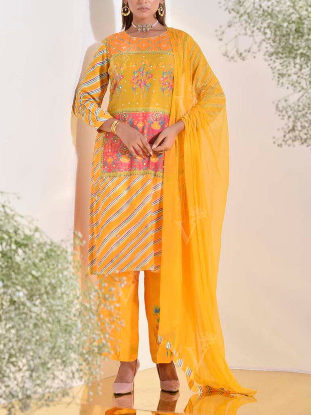 Yellow Vasansi Silk Embroidered Suit Set