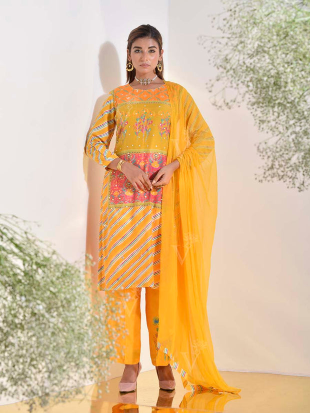 Yellow Vasansi Silk Embroidered Suit Set