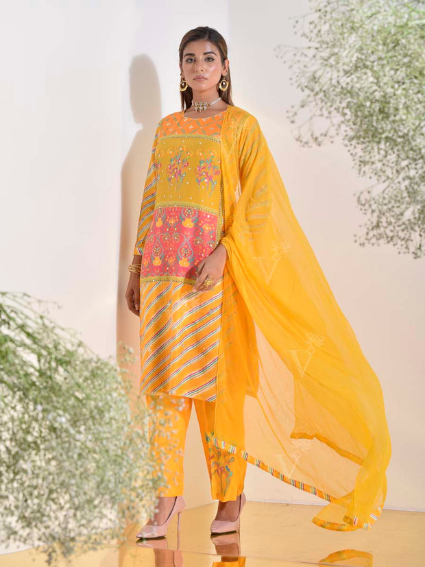 Yellow Vasansi Silk Embroidered Suit Set