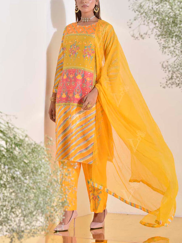 Yellow Vasansi Silk Embroidered Suit Set