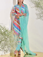 Blue Green Vasansi Silk Printed Leheriya Suit Set