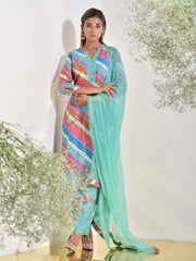 Blue Green Vasansi Silk Printed Leheriya Suit Set