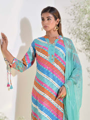 Blue Green Vasansi Silk Printed Leheriya Suit Set