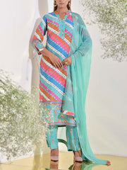 Blue Green Vasansi Silk Printed Leheriya Suit Set