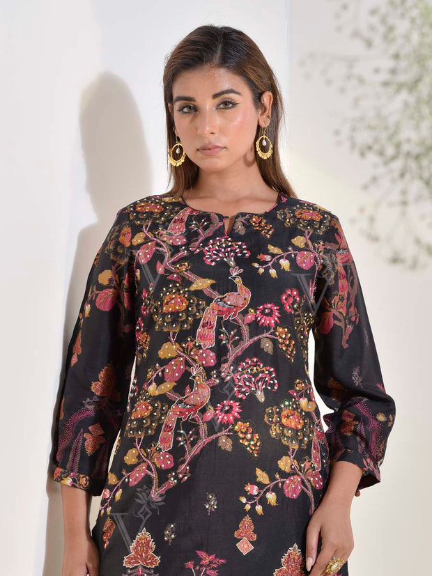 Black Vasansi Silk Embroidered Co-ord Set