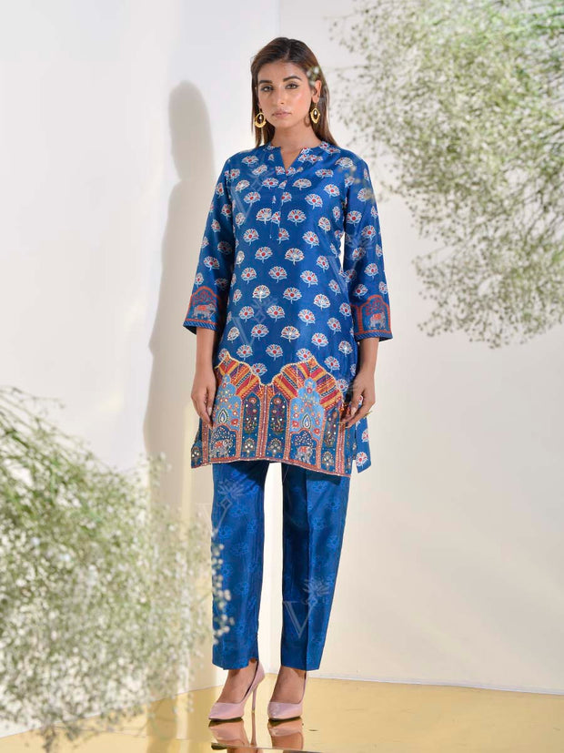 Blue Vasansi Silk Embroidered Co-ord Set