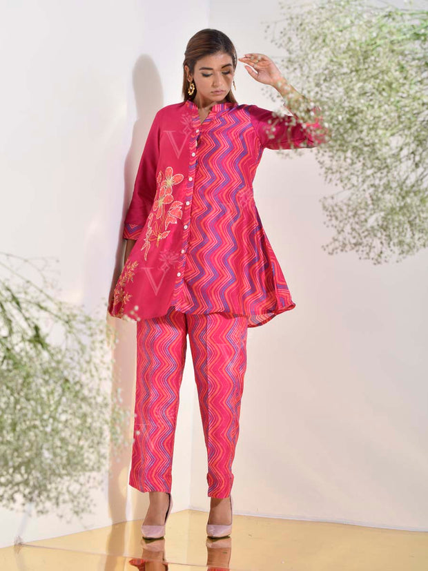 Raspberry Vasansi Silk Embroidered Co-ord Set