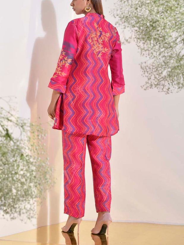 Raspberry Vasansi Silk Embroidered Co-ord Set