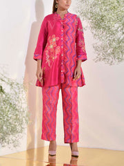 Raspberry Vasansi Silk Embroidered Co-ord Set