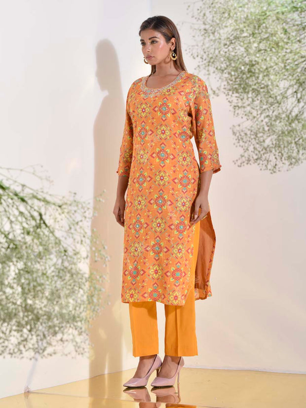 Yellow Vasansi Silk Printed Kurti