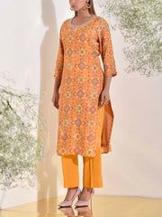 Yellow Vasansi Silk Printed Kurti