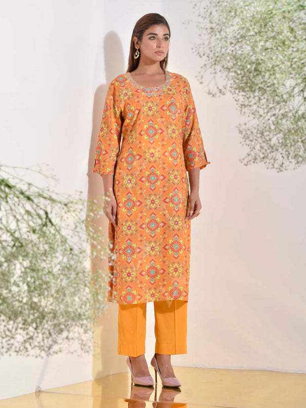 Yellow Vasansi Silk Printed Kurti