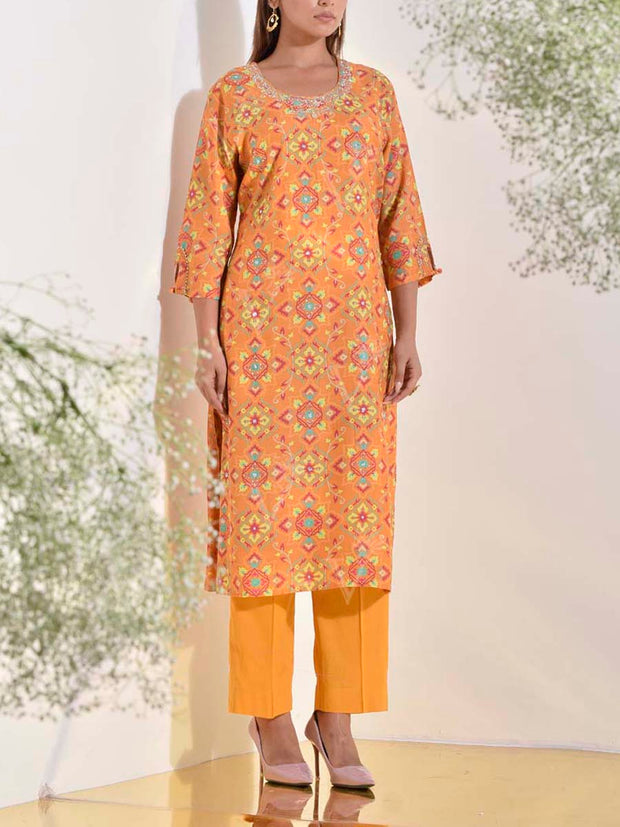 Yellow Vasansi Silk Printed Kurti