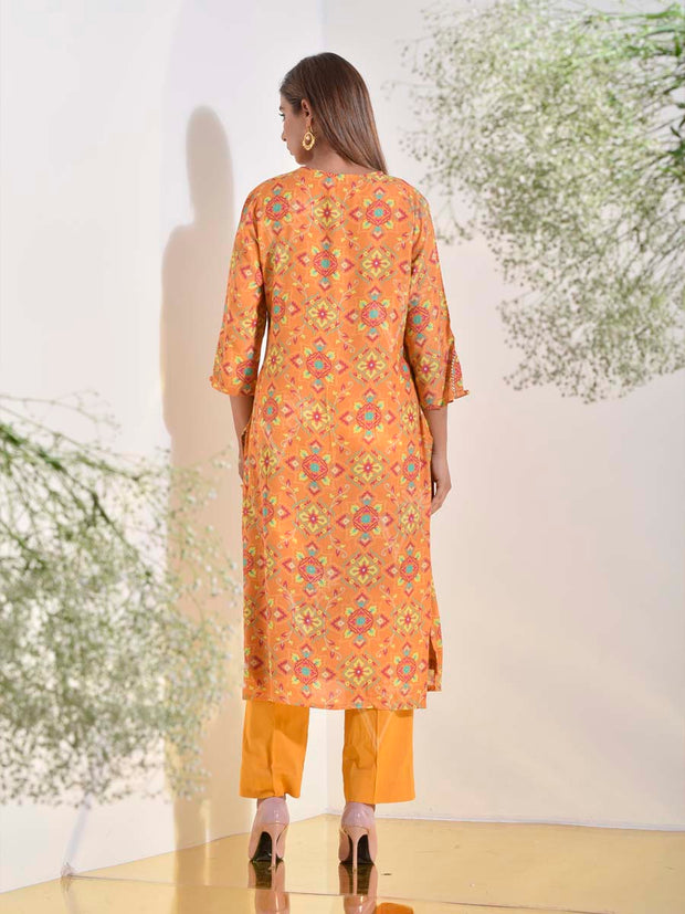 Yellow Vasansi Silk Printed Kurti