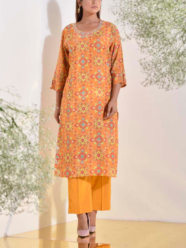 Yellow Vasansi Silk Printed Kurti