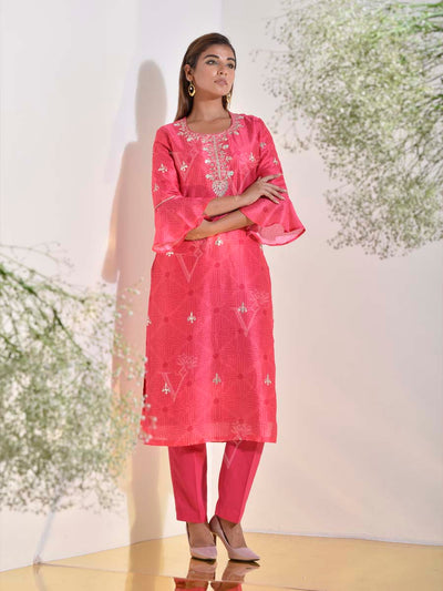 Pink Vasansi Silk Printed Kurti